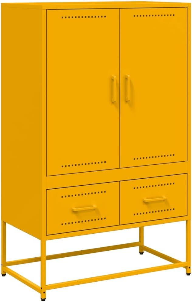 Élevez Votre Espace avec le Buffet Haut vidaXL en Jaune Moutarde : Élégance et Rangement Optimal !