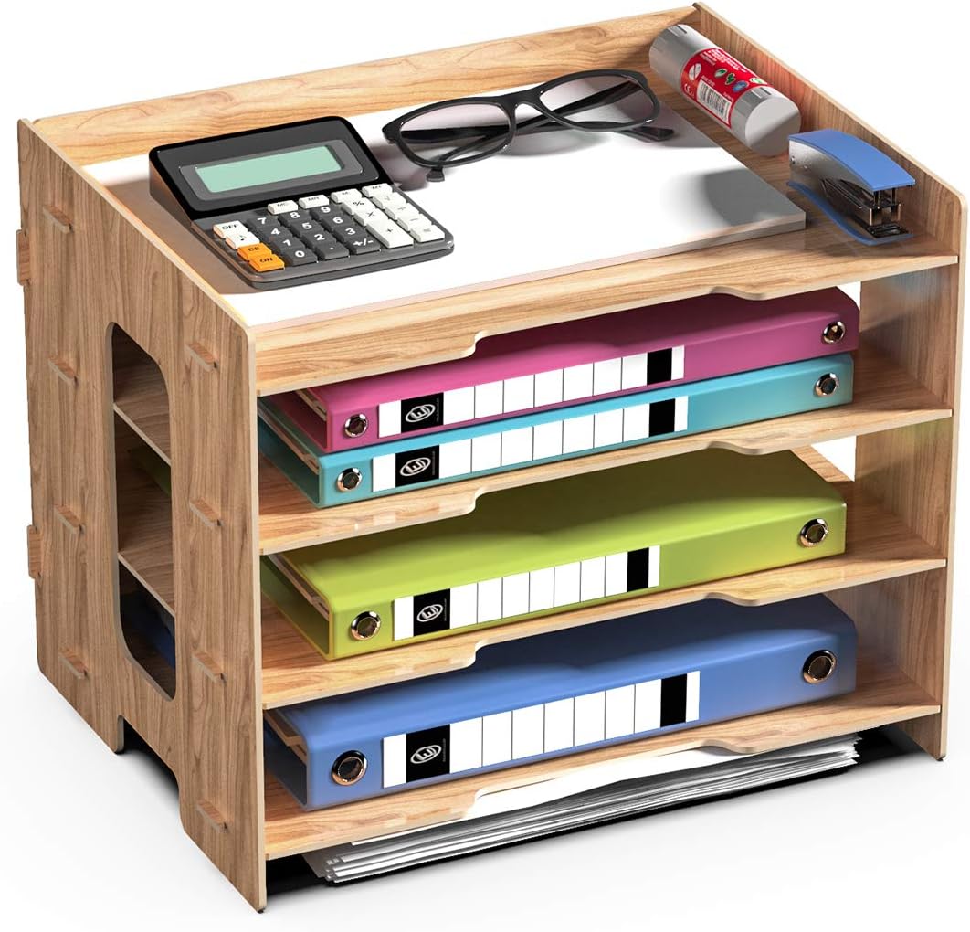 Maximisez votre espace avec le JOPOO Organisateur de Bureau en Bois!