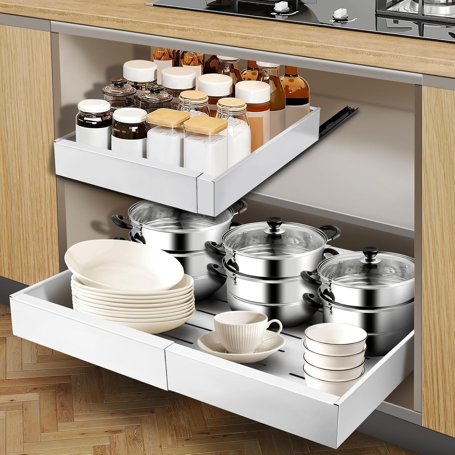 Maximisez votre espace avec l’ICARE Tiroir Télescopique : Le Must-Have de votre Cuisine!