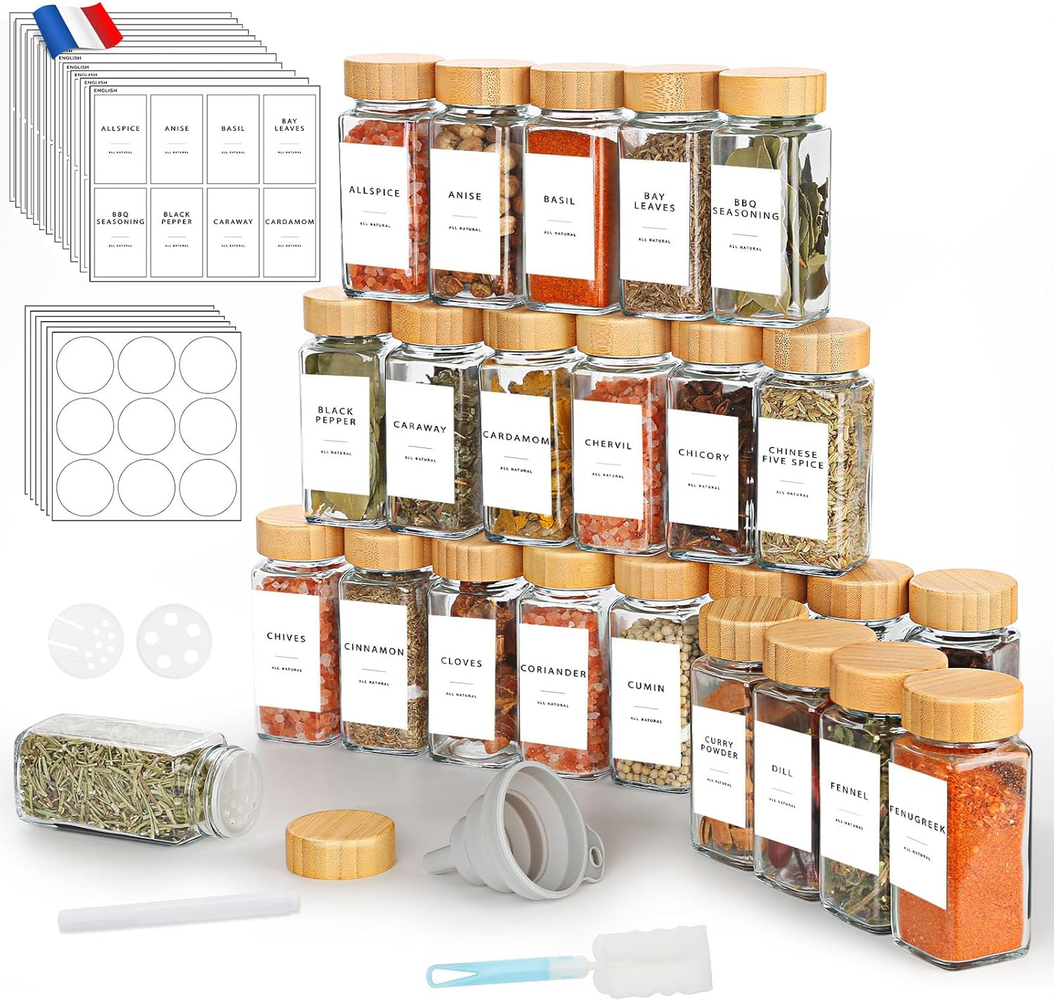 Optimisez Votre Cuisine avec le Pot à Épices en Verre et Bois Lannvan : 24 Pièces Indispensables!