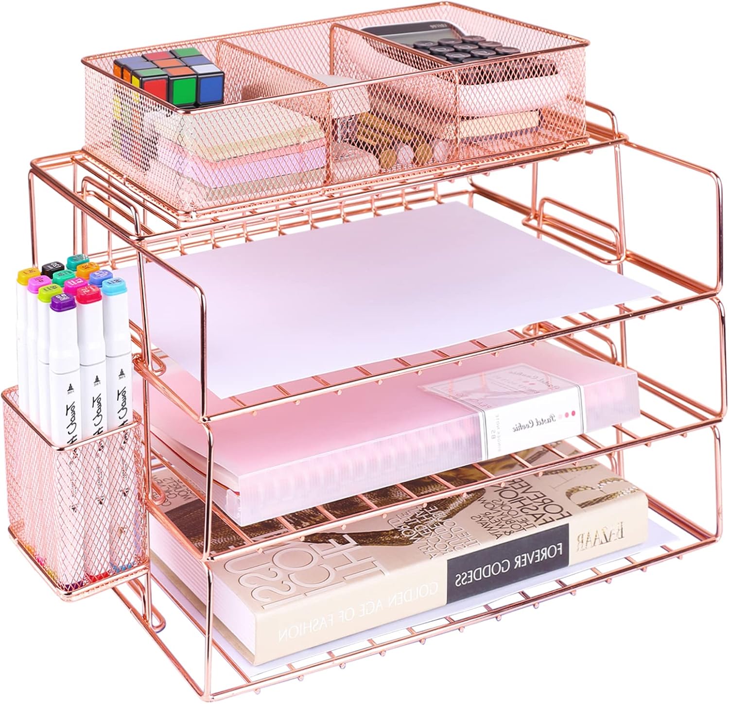 Optimisez Votre Espace avec le Bac à Courrier 5 Niveaux en Or Rose !