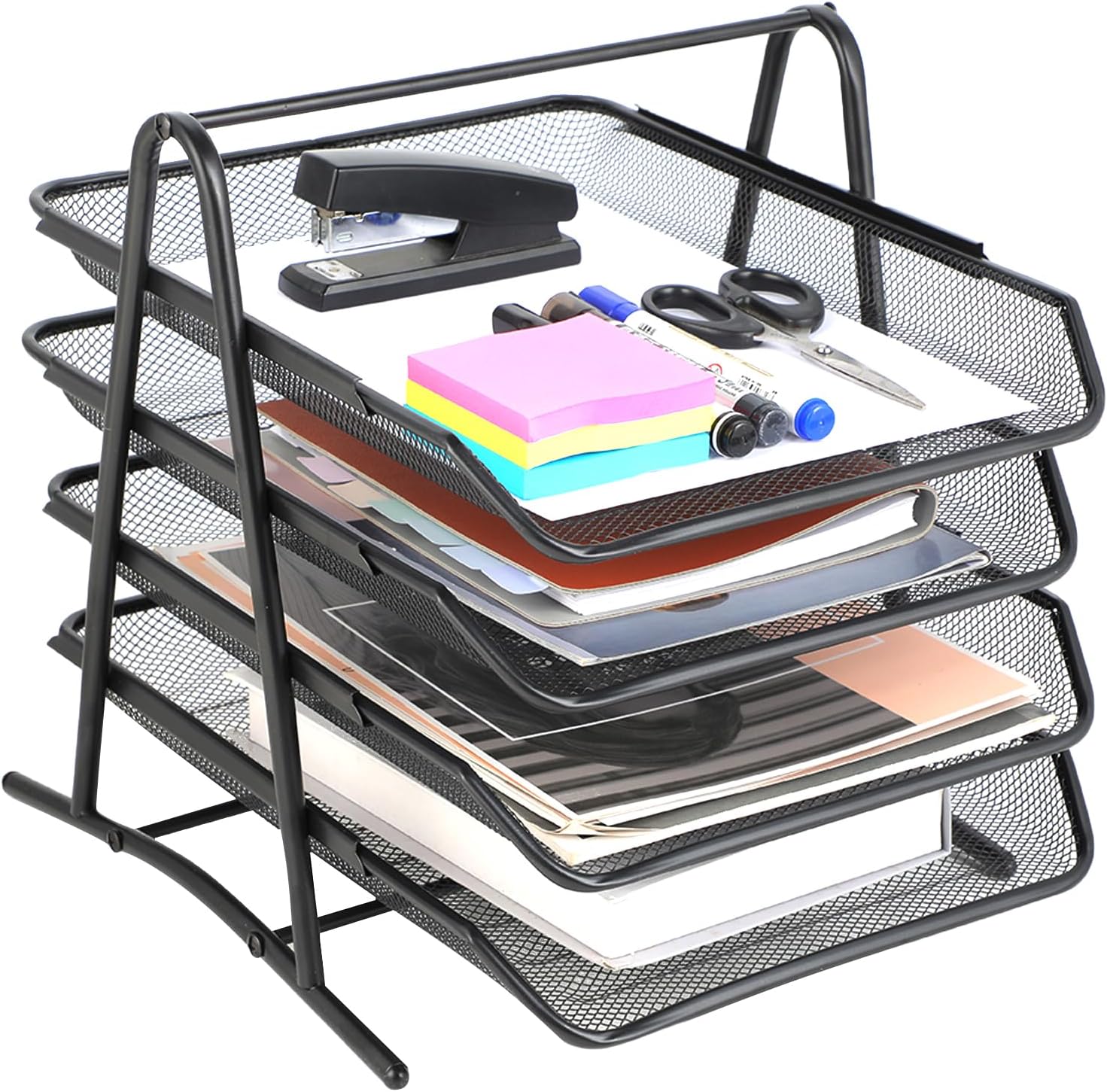 Optimisez Votre Espace avec le Plateau Organisateur de Bureau 4 Niveaux en Maille Métallique