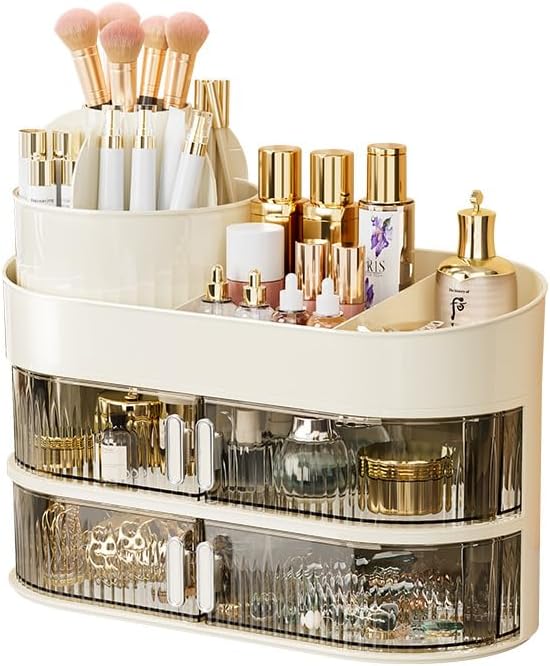 Organisateur de Maquillage 3 Couches : L’Indispensable Rotatif pour une Coiffeuse Parfaite!