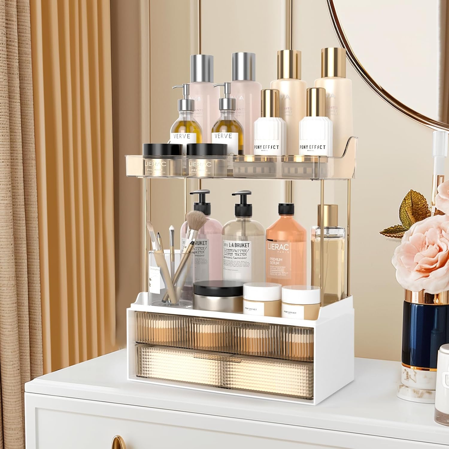 Organisez Votre Beauté avec le KJIXYUNG : L’Organisateur de Maquillage Éblouissant à 2 Niveaux!