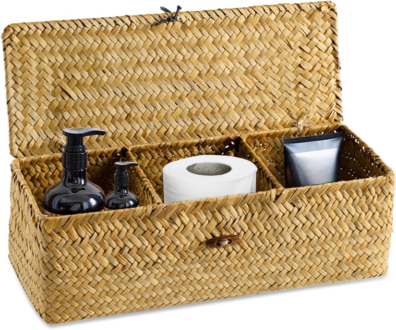 Organisez votre espace avec style : Panier de rangement en osier tressé à trois sections!