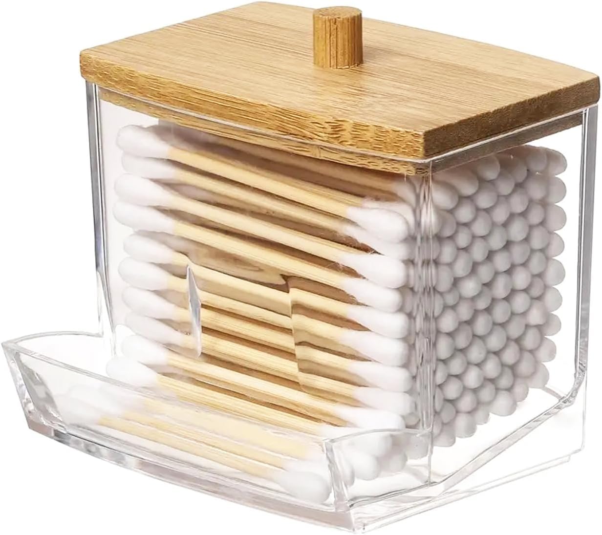 Organisez Votre Salle de Bain avec Élégance : Distributeur de Coton-Tige Acrylique et Couvercle en Bambou