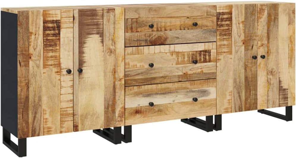 vidaXL 3X Buffets : L’Élégance du Rangement en Bois de Manguier Brut!