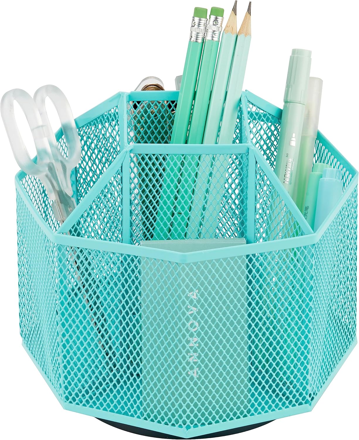 Boostez votre espace de travail avec l'Organiseur de bureau rotatif Annova en maille turquoise!