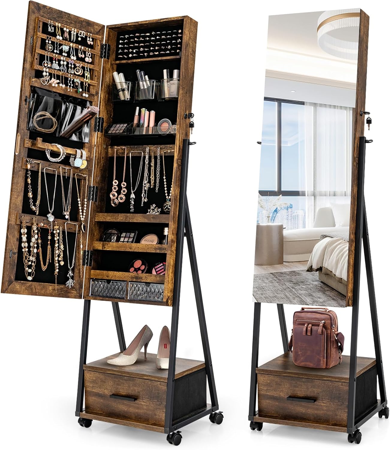 Découvrez la GOPLUS Armoire à Bijoux 2 en 1 : Élégance et Organisation au Rendez-vous!