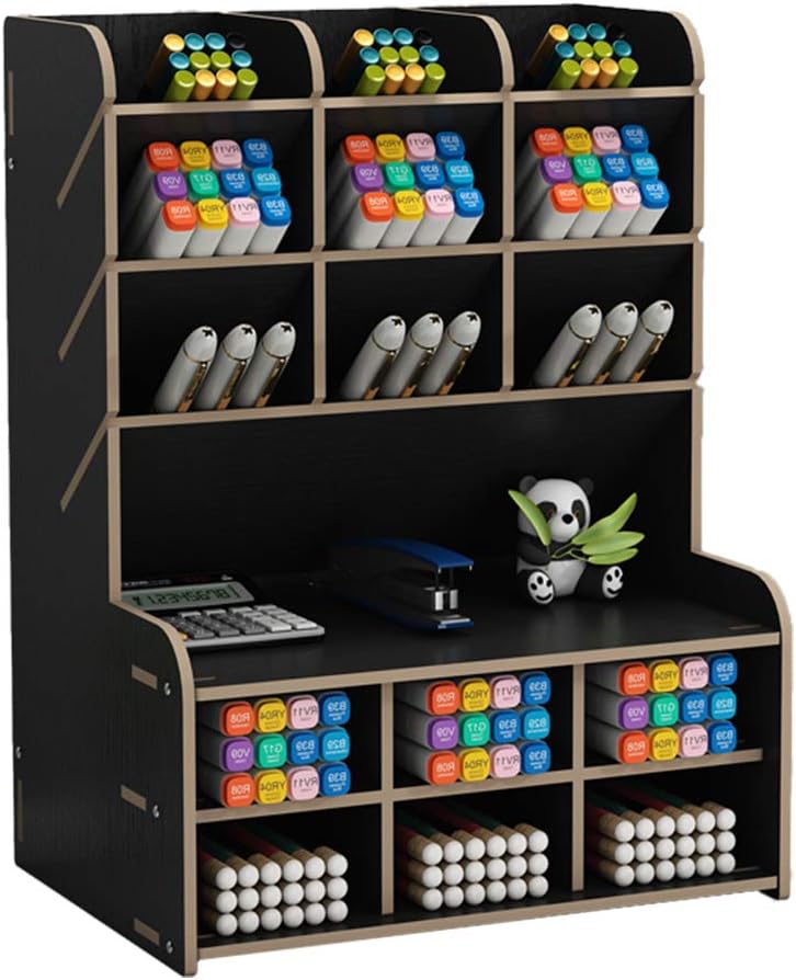 L'Organiseur de Bureau en Bois B15-Noir : Élégance et Grande Capacité pour un Espace de Travail Optimisé!