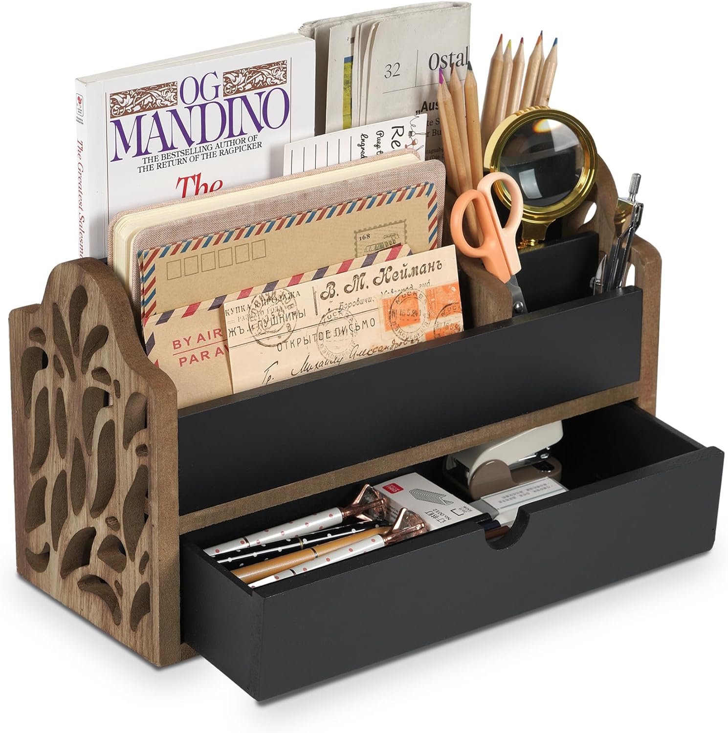 Optyuwah : L'Organiseur de Bureau en Bois Noir qui Allie Style et Fonctionnalité