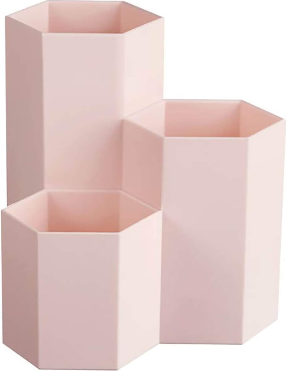 Organisez avec Style : L’AhuLife Pot Créatif Hexagonal en Rose pour vos Accessoires de Bureau