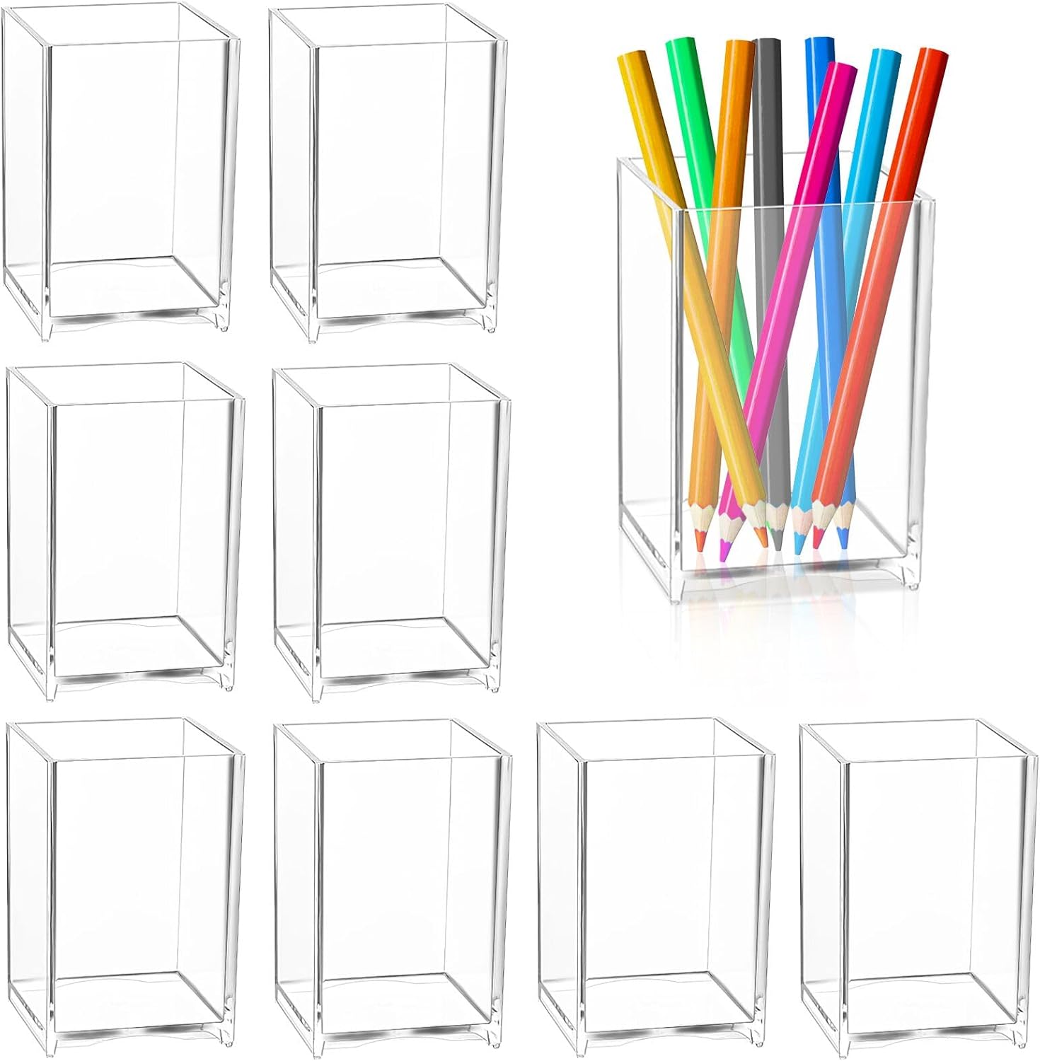 Organisez Votre Espace avec le Lot de 9 Pots à Crayons RETON en Acrylique Transparent!