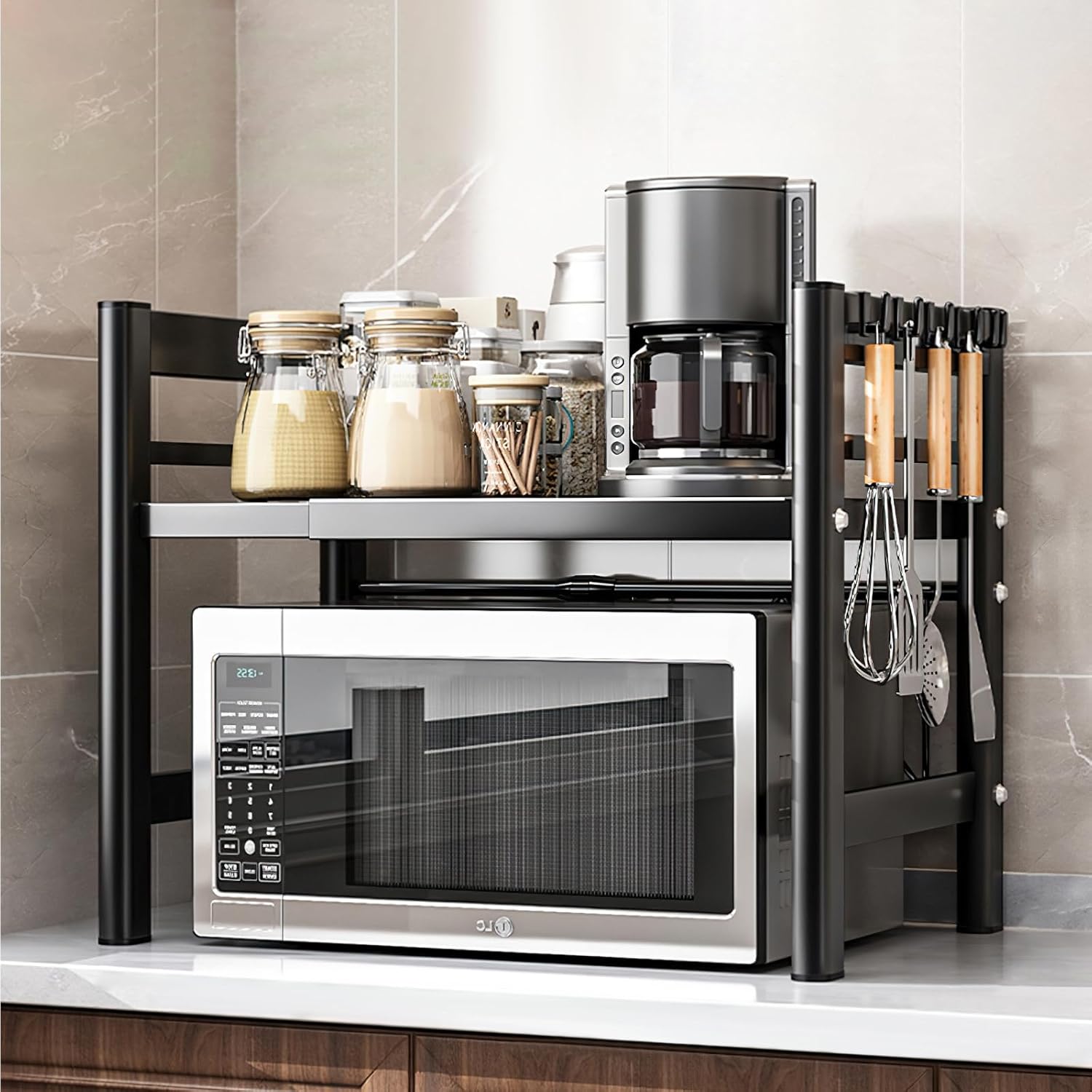 Auauraintt : Optimisez votre Espace Cuisine avec le Support de Four à Micro-Ondes Extensible!