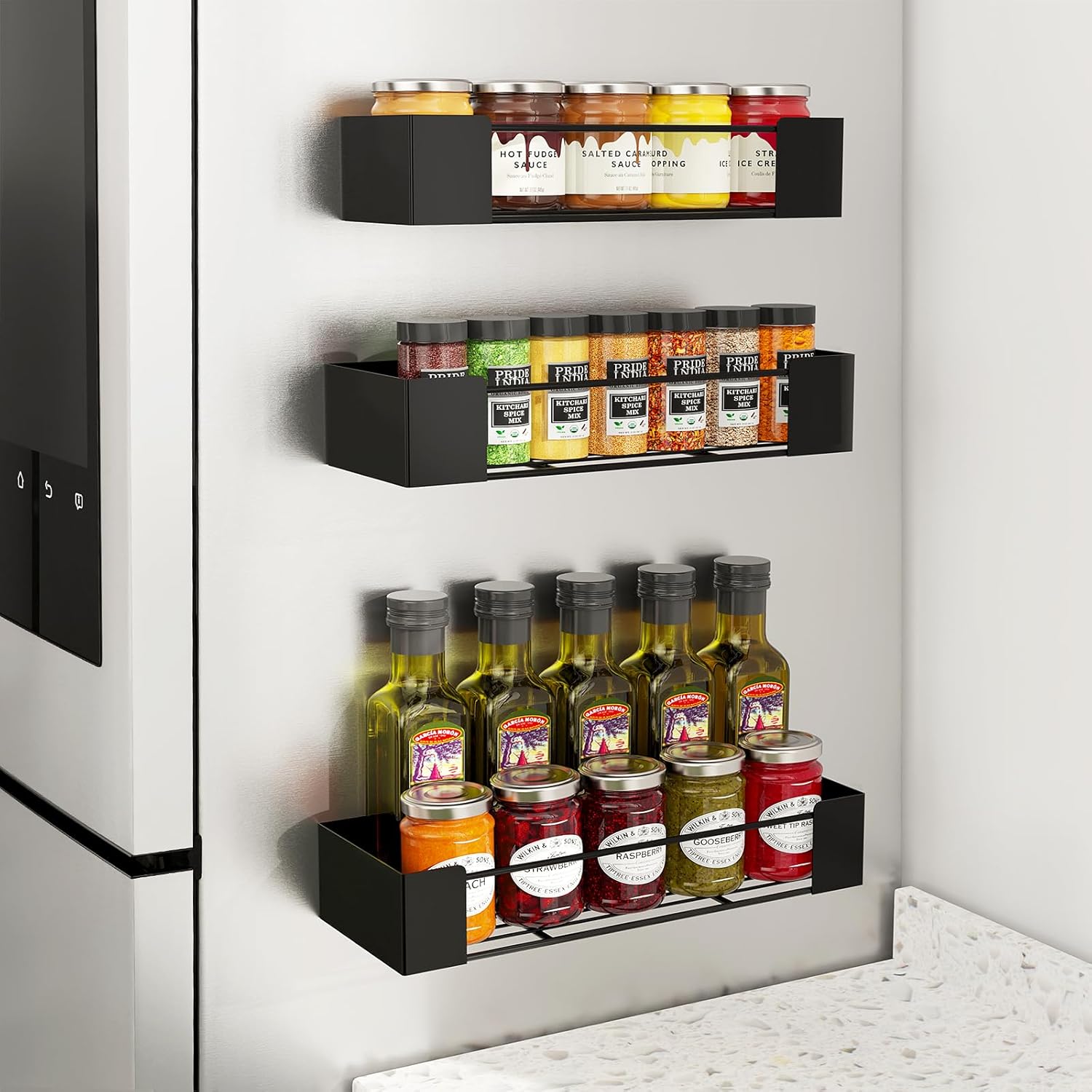 Maximisez Votre Espace avec l'Etagère Magnétique Frigo Golden Bell : 3 Pcs Idéaux pour Vos Épices!