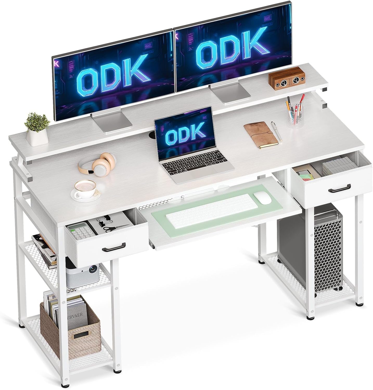 ODK Table d'Ordinateur Blanche : Style et Rangement Optimisé!