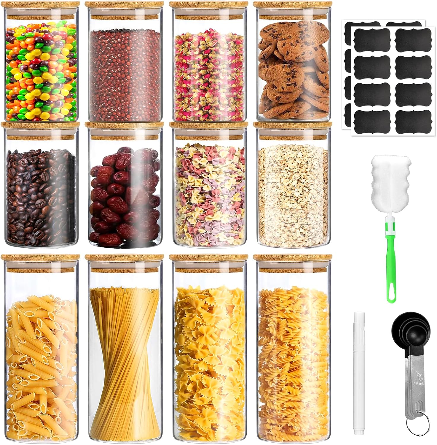 Optimisez Votre Cuisine avec les 12 Bocaux en Verre Hermétiques : Idéaux pour Céréales et Spaghetti!