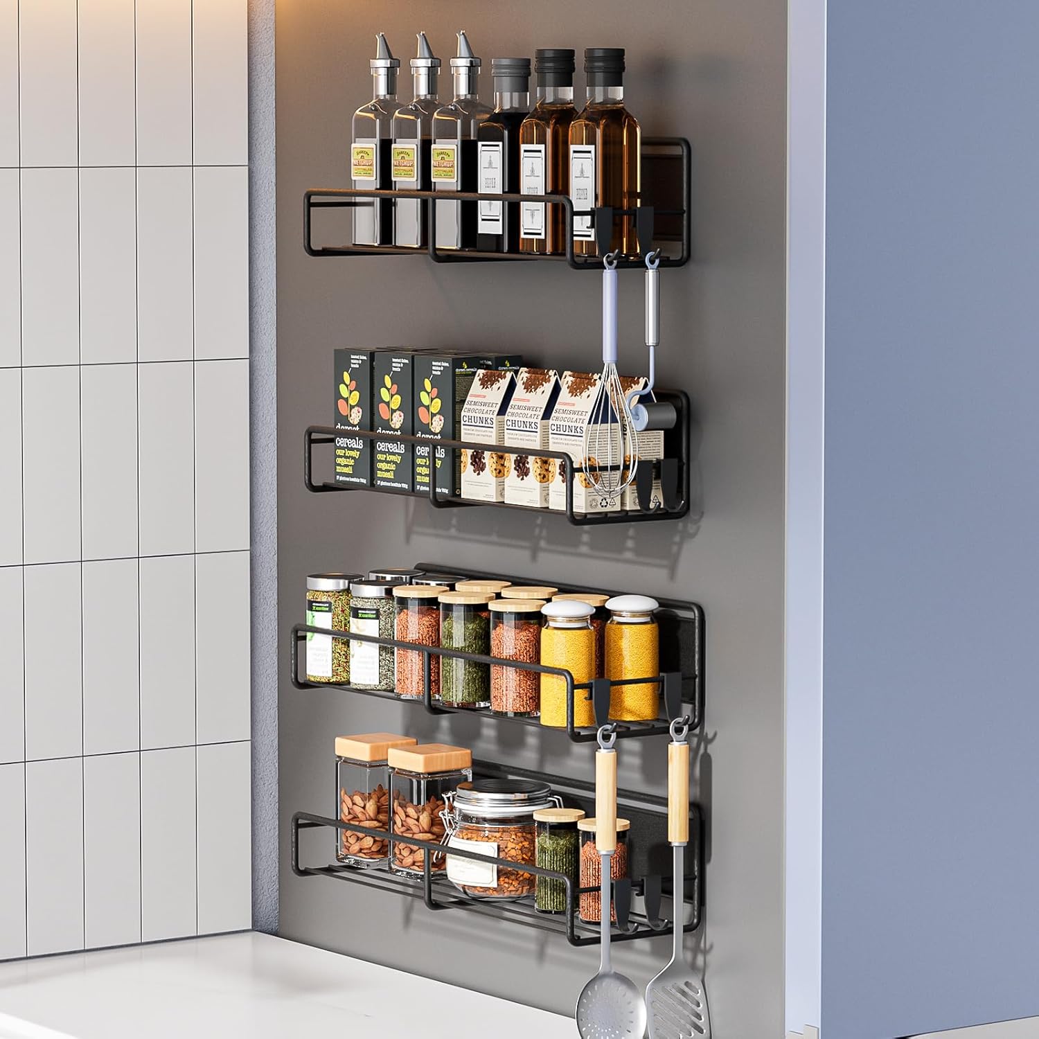 Optimisez votre Cuisine : Étagère Réfrigérateur Magnétique à Épices en 4 Pièces!