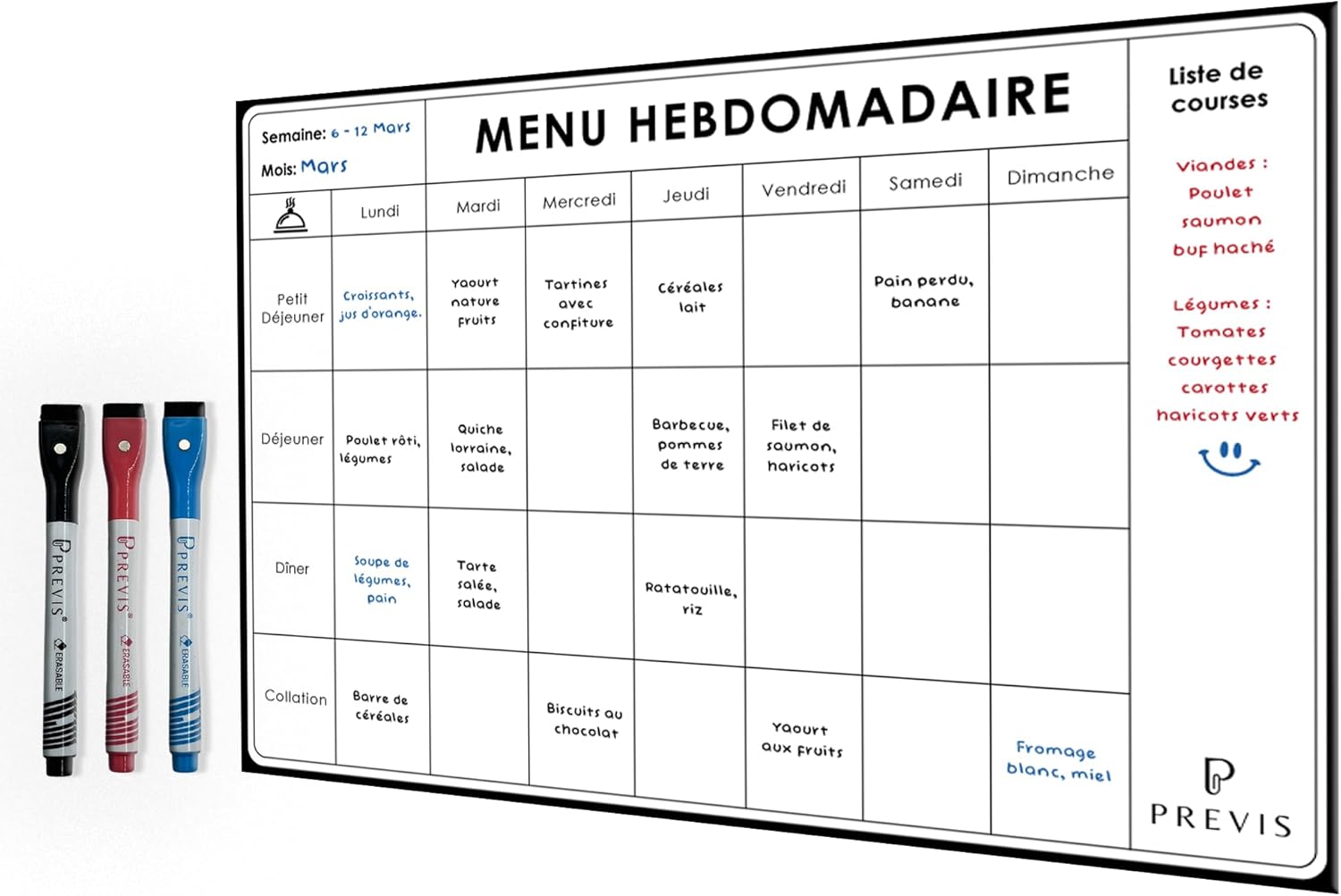 Organisez Vos Repas avec le PREVIS Planificateur de Menus Magnétique A4 !