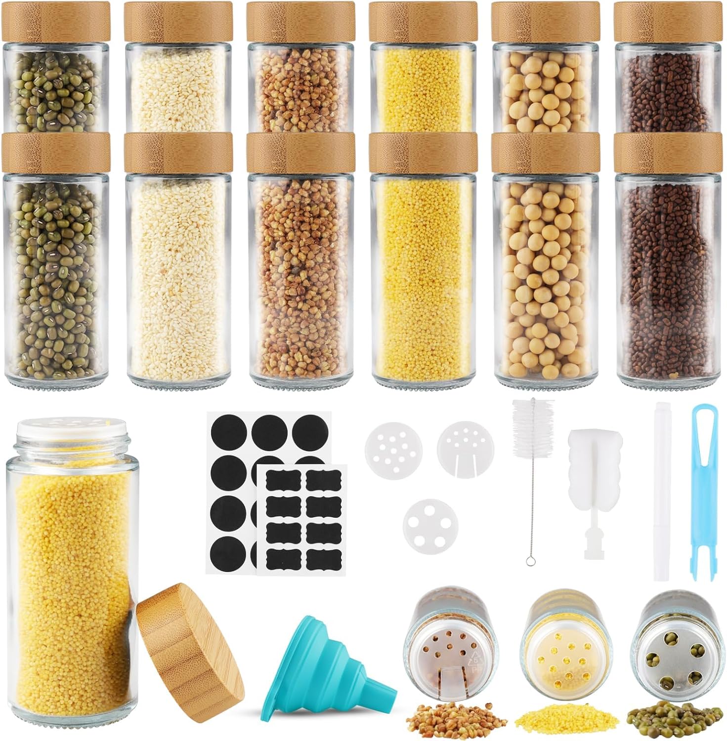 Organisez Votre Cuisine avec le Vexillic : 12 Bocaux à Épices en Verre et Bois!