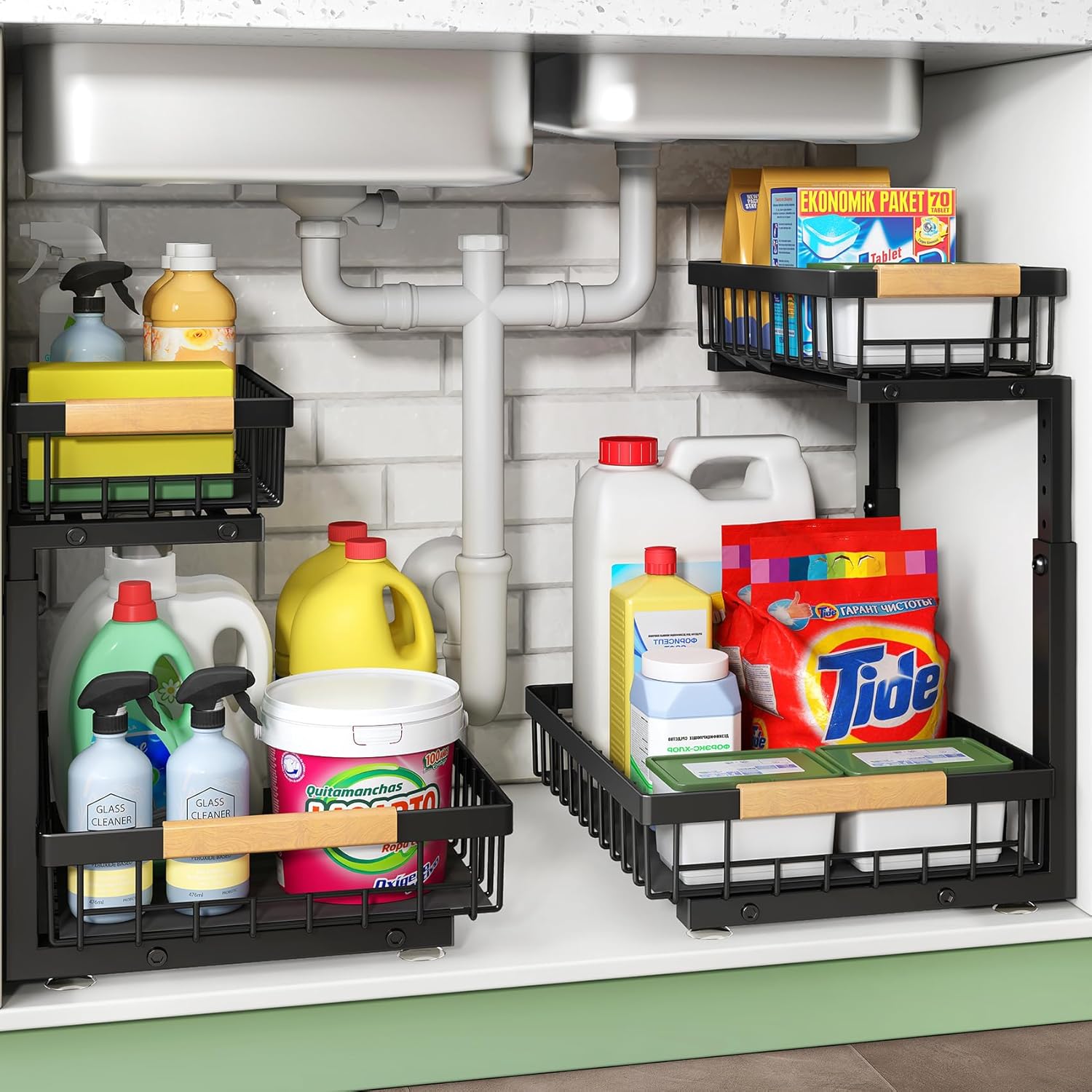 Organisez votre Espace avec le Kitstorack Métal : Lot de 2 Rangement Sous Évier à 2 Niveaux!